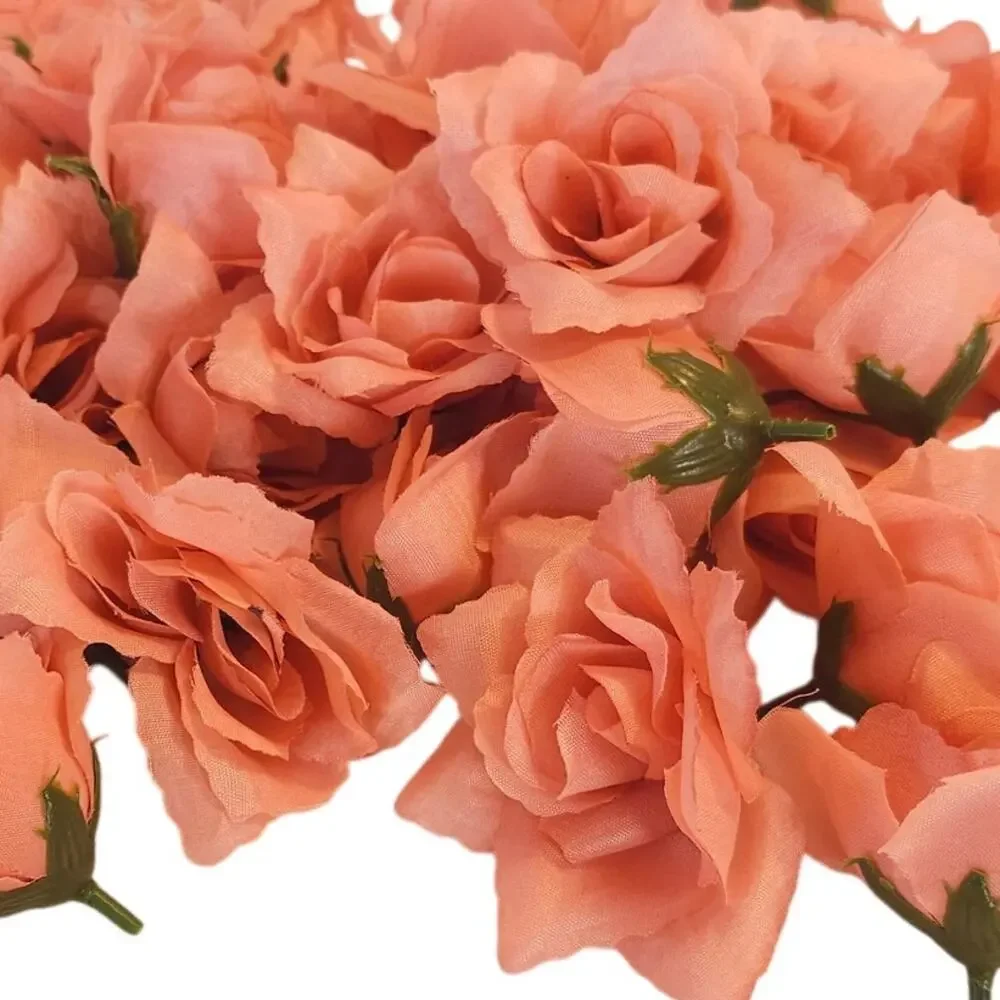 40 Peach Pink Artificial Silk Rose Flower Heads 3